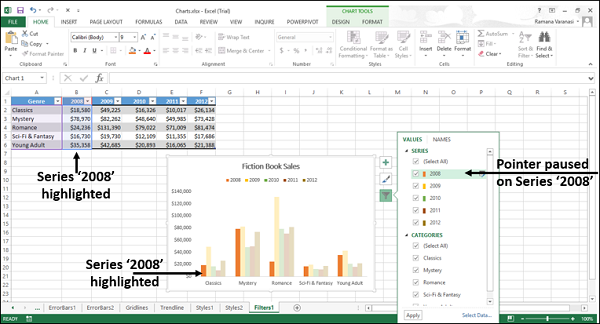 excel for mac filter chart series